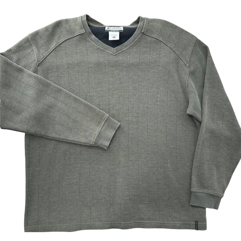 Columbia V-Neck Sweater Dark Olive Green Ribbed Pullover Cotton Blend Men's XL